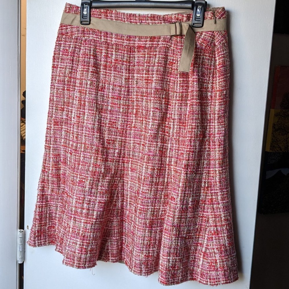 Carlisle vintage Multicolored Pink Tweed Skirt with Tan Belt Size 10